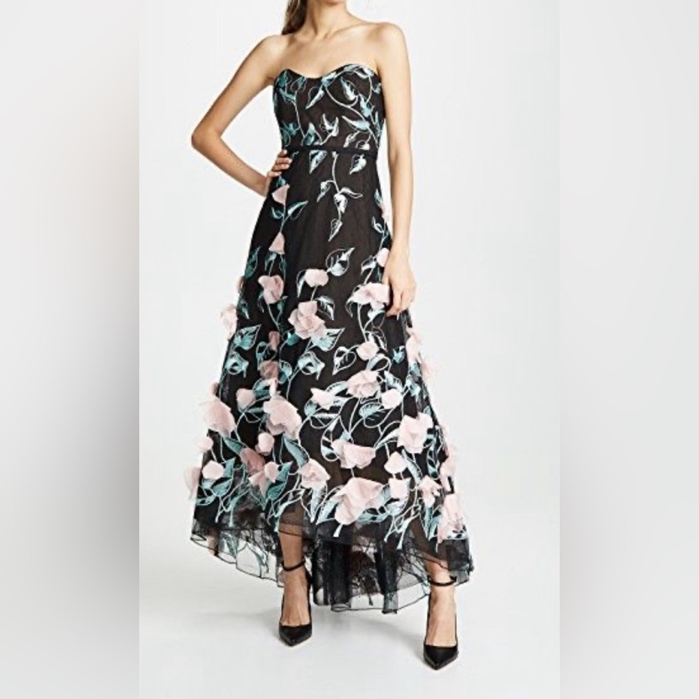 Marchesa Notte 3d floral embelished gown